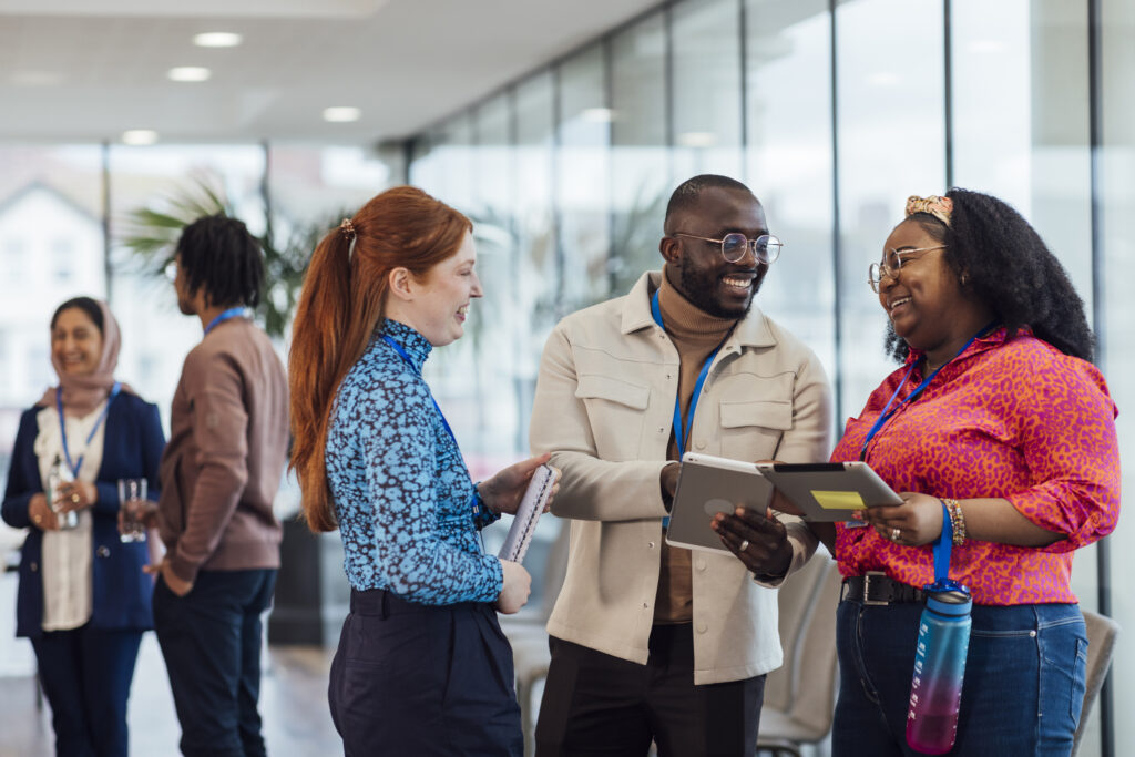 Employees collaborating in a workplace